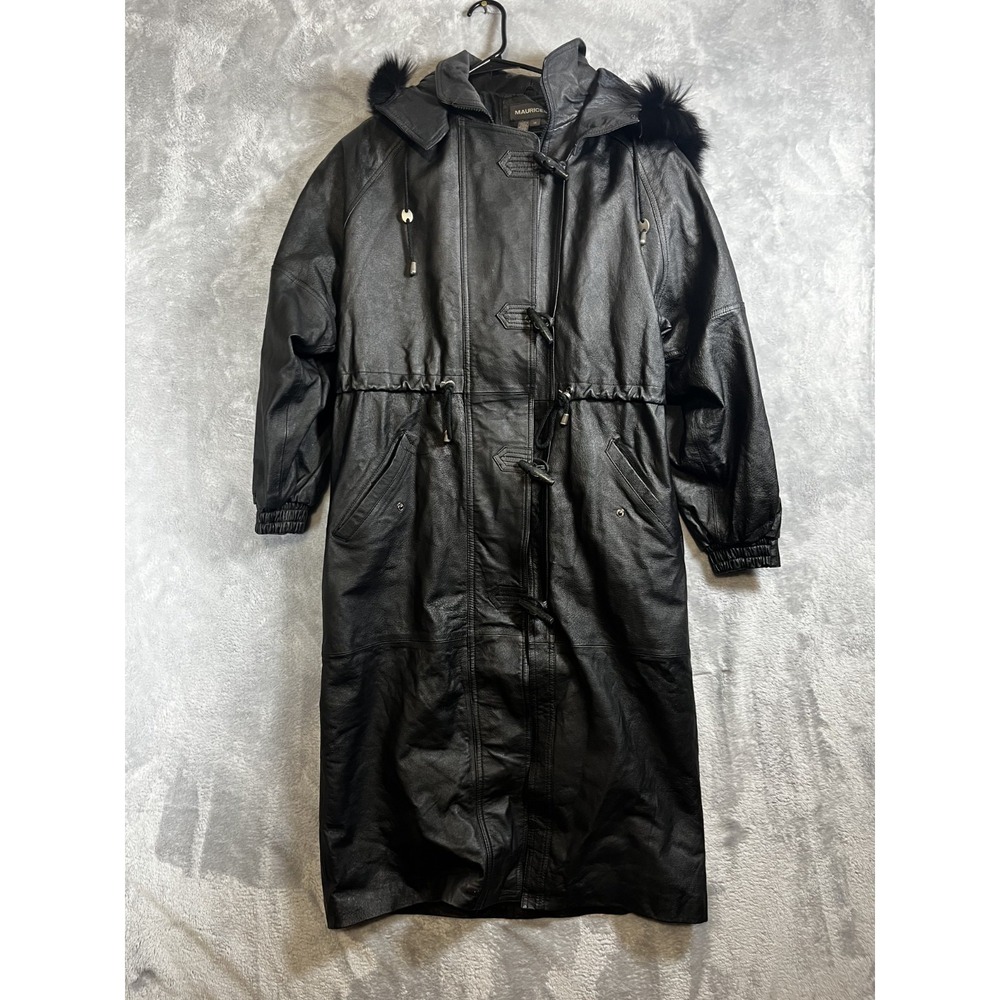 VINTAGE Maurices Leather Long Trench Coat Genuine 90s Mob Wife Goth Women's M